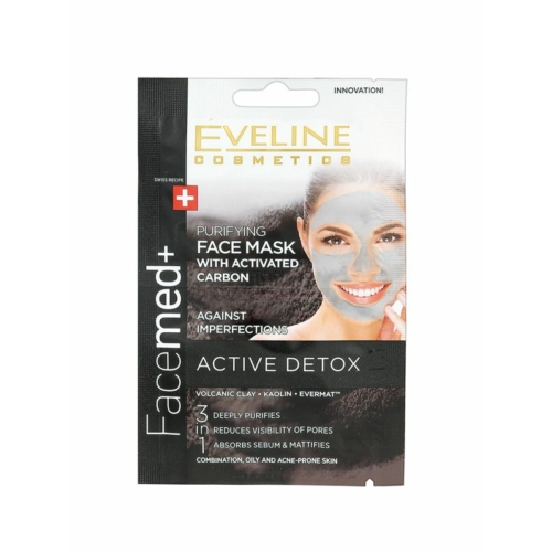 Eveline Cosmetics Facemed+ Tisztító arcmaszk aktív szénnel 3az1-ben 5 ml