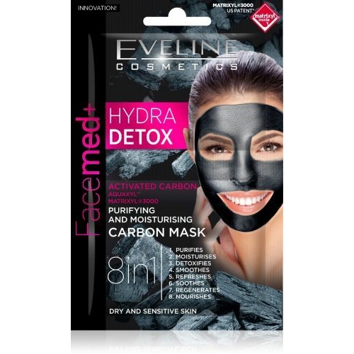 Eveline Cosmetics Facemed+ HYDRA DETOX tisztító és hidratáló karbon arcmaszk 2x5ml